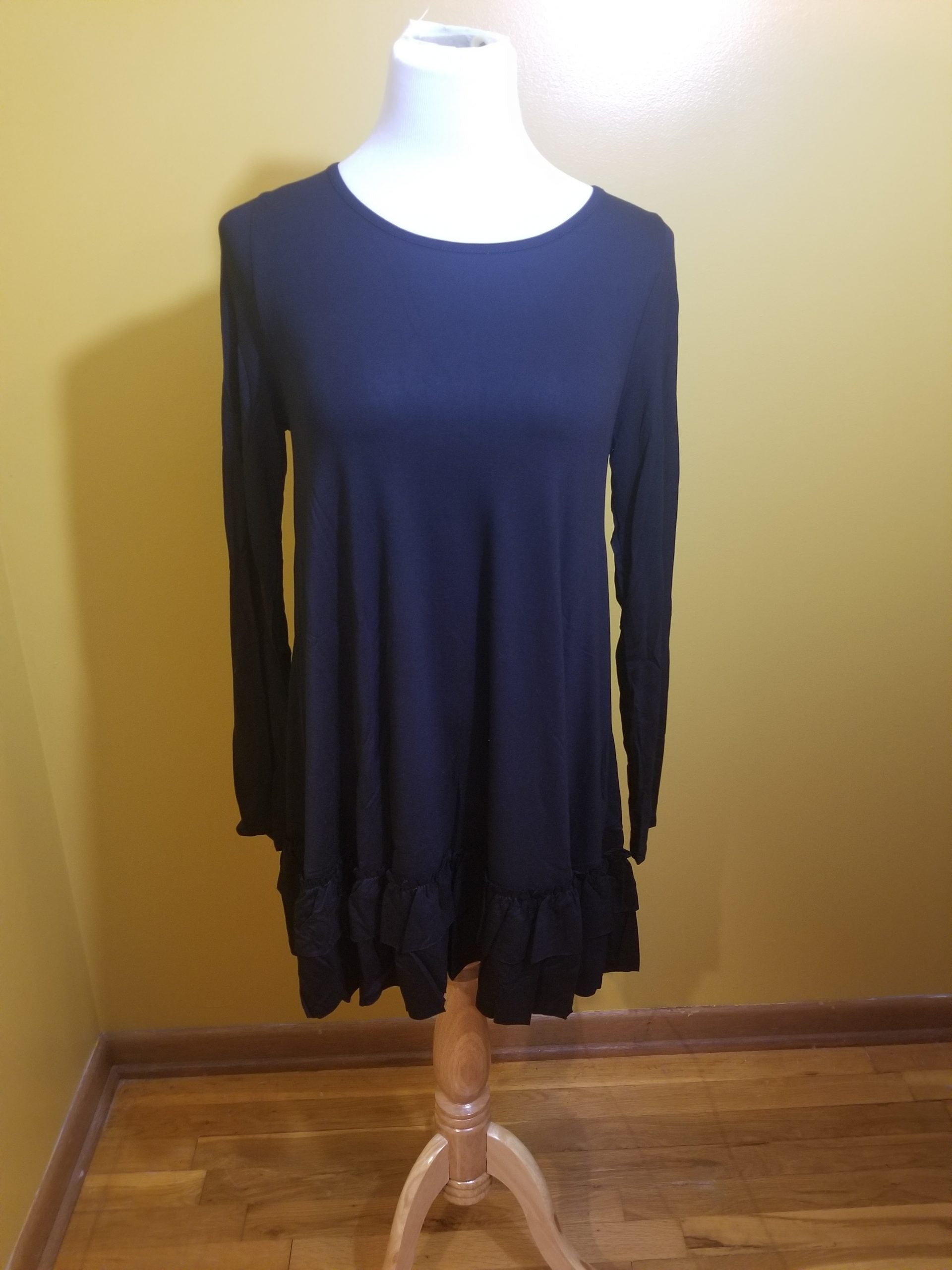 Black Double Ruffle Tunic with Long Sleeves