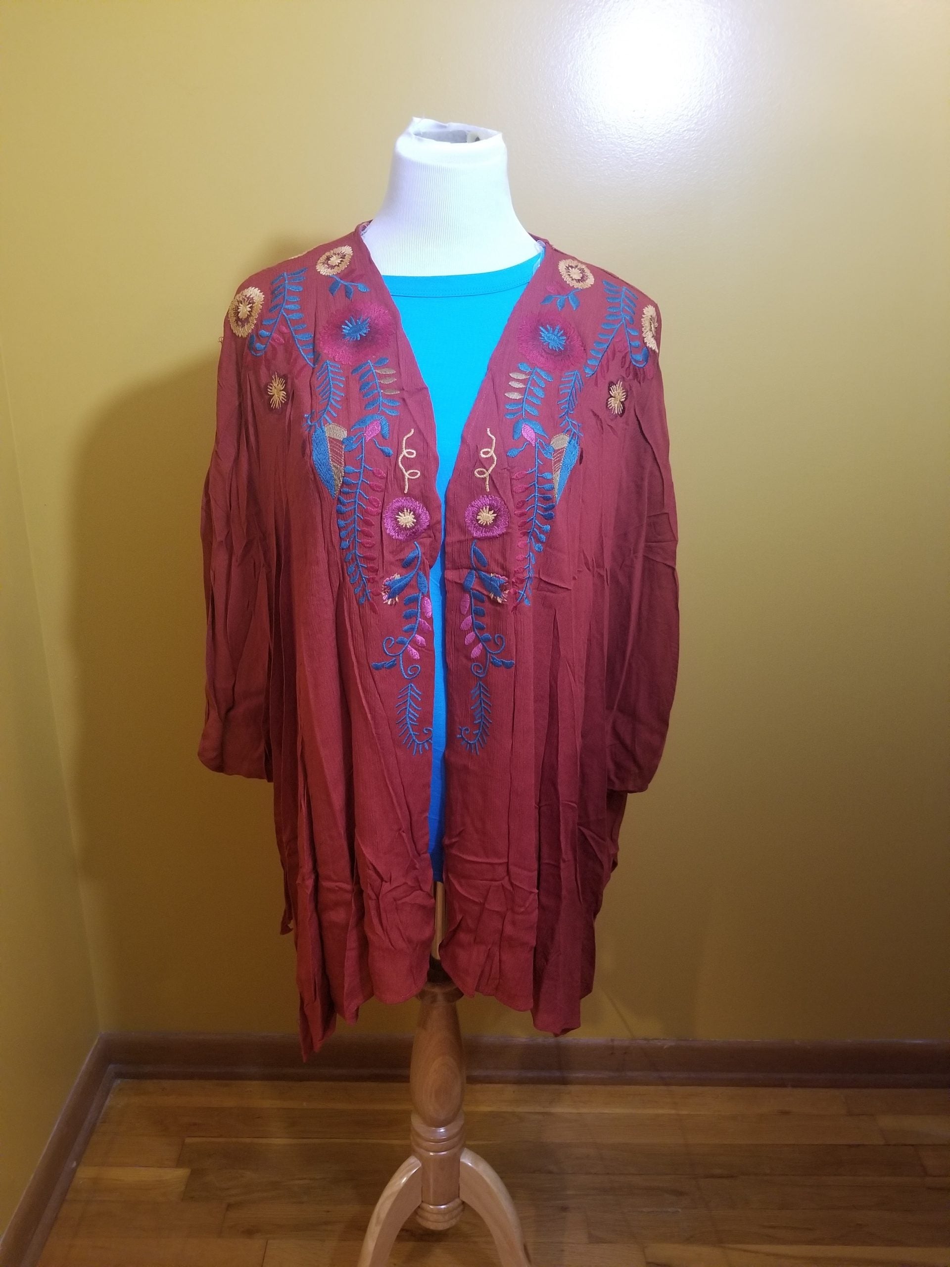Umgee Open Front Floral Embroidered Kimono