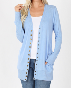 Snap Front Cardigan in Spring Blue