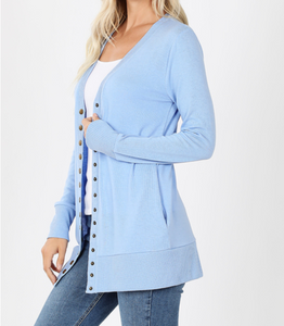 Snap Front Cardigan in Spring Blue