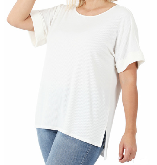 Hi-Lo Ribbed Top in Ivory