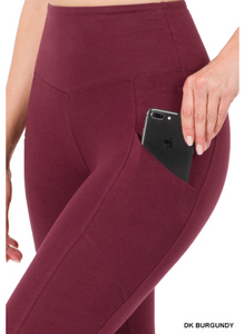 Dark Burgundy Full Length Leggings with Side Pockets Sunflower s