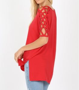 Braided Sleeve Top in Ruby Red