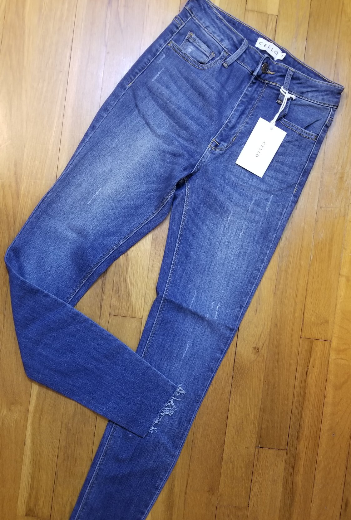 High Rise Skinny Jeans with Mild Distressing in Medium Wash