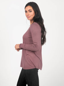 Long Sleeve Fitted Tee in Mauve Latte